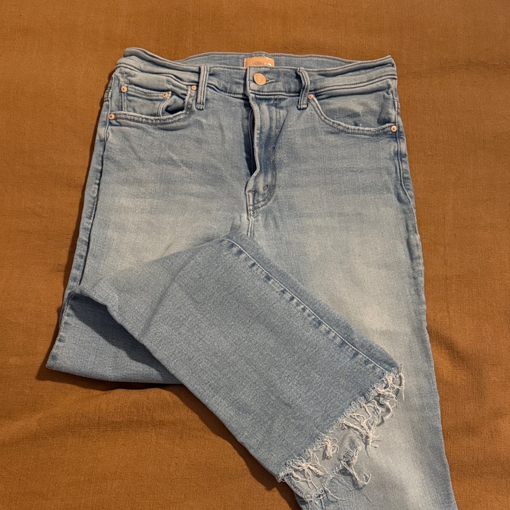 MOTHER Light Wash Cropped Flare Jeans